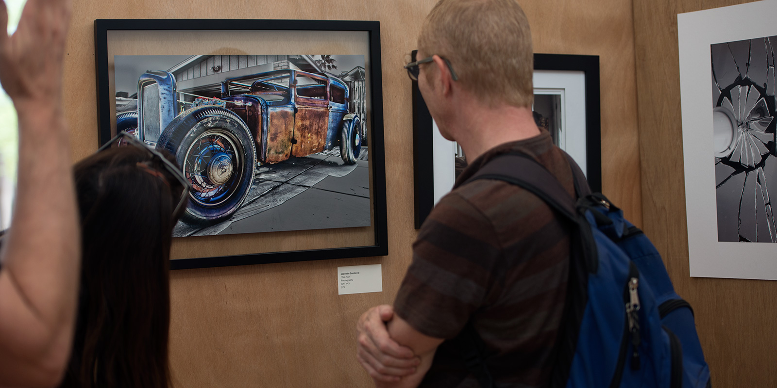Hanging illustration of a hot rod.