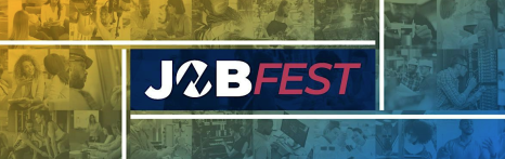 JobFest title, with different images of people working in different careers
