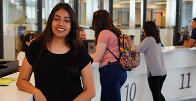 Student at service counter