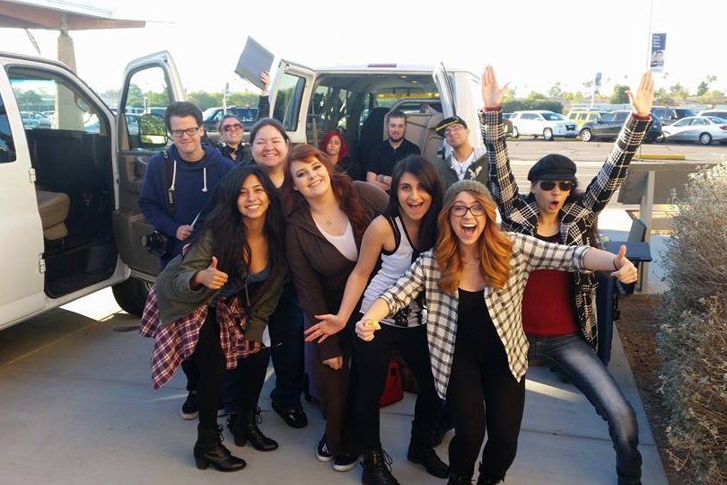 Theatre Awards - Theatre students in front of van