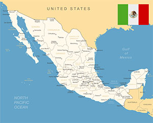 Map of Mexico with the Mexican flag